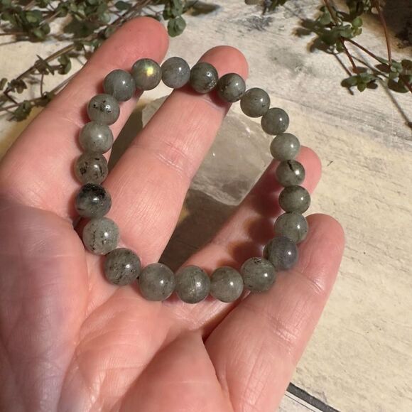 Natural Labradorite Beaded Stretch Bracelet - Picture 2 of 8
